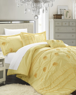 Chic Home 5 Piece Florentina Floral Pleated Comforter Set
