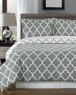 Gray and White Meridian 3 piece Full  Queen Comforter Cover