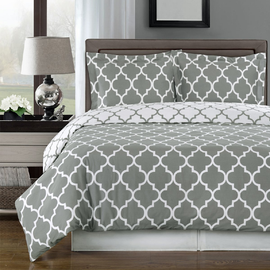 Gray and White Meridian 3 piece Full  Queen Comforter Cover