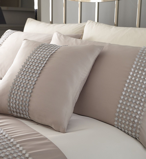 Luxury Metallic Detail Plated Faux Silk Duvet Quilt Cover Bedding Set Pillowcase
